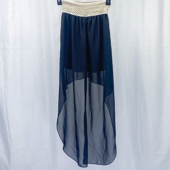 Bella D. Boho Tiered Sheer Skirt Black High Low Style Beach Vacation Wear - Picture 5 of 9